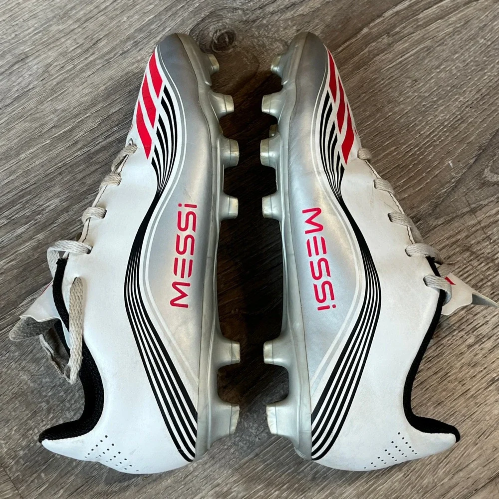 Adidas Kids F50 Messi Soccer Cleats White Silver Red JP7457 Size 4Y